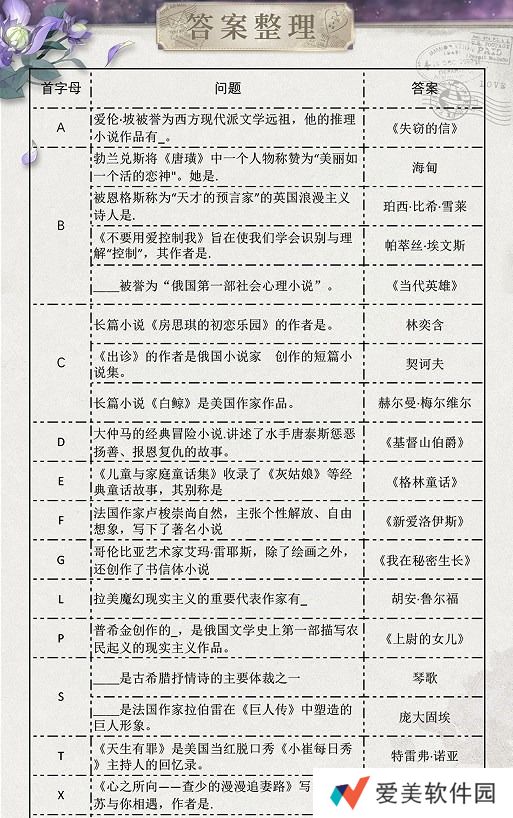 光与夜之恋长思今寄答案大全 长思今寄书海文渊活动答案