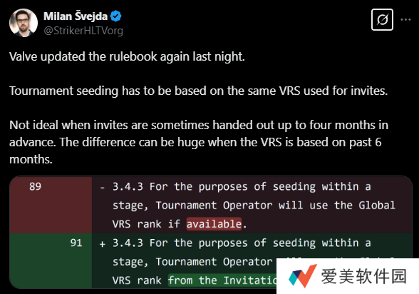 V社再次调整VRS规则手册 社区表示不理解